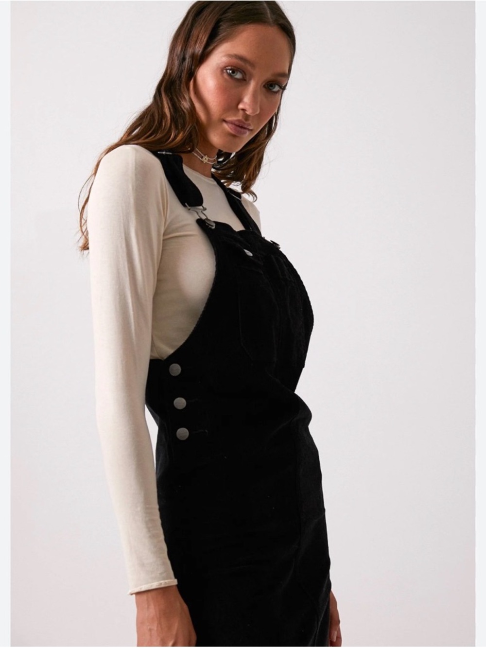 J. Jill Women’s Black Corduroy Cotton Overall Mini Dress